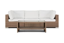 Nordic Outdoor - Bora 3-sits Loungesoffa ink Bord m Hylla Sand - Beige - Konstrotting - Loungegrupp