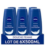 NIVEA Lot Crèmes de douche Soin (6 x 500 ml), enrichie à l’Huile de pépin de Raison & Amande douce, Soin corps hydratant qui nettoie respecte et renforce le microbiome pour peaux sèches