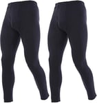 YUSHOW Lot de 2 sous Vetement Thermique Homme Caleçon Long Hiver Chaude Couche de Base Ultra Doux Leggings sous-vêtement de Ski, Noir, Taille XL