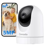 Cinnado 5MP 3K Camera Surveillance WiFi Interieur - 2.4G/5G Double Bande WiFi Caméras de Surveillance 360°, Suivi Intelligent, Compatible avec Alexa pour Bébé/Chat/Chien/Maison