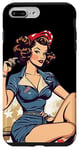 Coque pour iPhone 7 Plus/8 Plus Retro Patriotic Pin-up Vintage USA Flag American Beauty Girl