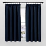 PONY DANCE Pencil Pleat Blackout Curtains - Room Darkening Thermal Insulated Caravan Curtains Privacy Protection W46 X L45 inch Drop Energy Saving Curtains for Bedroom, Navy Blue, 2 Panels