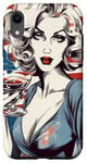 Coque pour iPhone XR Retro Patriotic Pin-up Vintage USA Flag American Beauty Girl