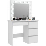 Coiffeuse table de maquillage avec 4 tiroirs et miroir avec eclairage LED coloris blanc Longueur 94 x Profondeur 43 x Hauteur 140 cm