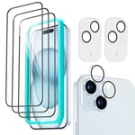 ESR for iPhone 15 Screen Protector Set, 3 Tempered-Glass Screen Protectors and 2 Sets Individual Lens Protectors, 2.5D Curved Edges, Full-Coverage Military-Grade Protection, Scratch Resistant