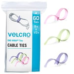 Velcro Lot de 60 attaches de câble pastel résistantes et réutilisables | Lot de 60 pièces de couleurs vives | 8 sangles de 1,27 cm | Gestion des fils | Parfait pour les travaux manuels ou le