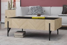 Table basse en bois clair avec 2 grands tiroirs SEQUOIA