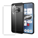 Carbon Case for Nothing Phone 2a Phone Cover and Glass Screen Protector Black