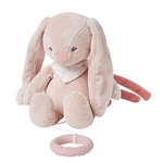 Nattou Mini-Peluche Musicale en polyester, Pomme le Lapin, Berceuse "La-Le-Lu", avec Anneau de Dentition, Env. 23 cm, Alice et Pomme, Rose poudré