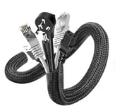 Romon 3m Manchon de Cache Câble, 16-25mm Réglable Gaine Câble Tressée, Extensible Gaine Range Cable Informatique, Protection du Cache Câbles pour Automobiles/TV/PC/USB/Audio/Vidéo- Noir