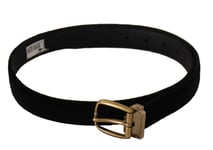 DOLCE & GABBANA Belt Black Velvet Leather Gold Tone Metal Buckle s. 90cm / 3