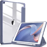 FINTIE Coque Compatible avec iPad 10.2 Pouces 9ème/8ème/7ème Génération (2021/2020/2019) - [Rangement de Stylet] Housse Arrière Transparente Claire Etui Antichoc Bords en TPU, Gris Lavande