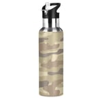 xigua Sports Water Bottle, Double-Wall Vacuum Insulated Stainless Steel Water Bottle with Wide Handle, for Fitness Outdoor Enthusiasts - 600ml - (Camouflage)