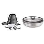 Tefal Ingenio Daily Chef ON Pots & Pans Set, 20 Pieces, Stackable, Removable Handle, Space Saving, Non-Stick, Induction, Grey, L7619402 & Ingenio Stainless Steel Steamer with Glass Lid