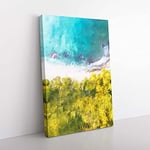 Big Box Art Above the Coast in Sri Lanka in Abstract Canvas Wall Art Print Ready to Hang Picture, 76 x 50 cm (30 x 20 Inch), Turquoise, White, Yellow, Olive, Green