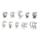 Fake Helix Piercing 10-pack Örhänge Ear Cuff utan Hål Silver silver