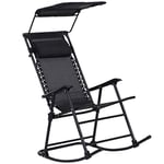 Outsunny Fauteuil à Bascule Rocking Chair Pliable de Jardin dim. 105L x 64l x 125H cm tétière + Pare-Soleil Inclus Acier époxy textilène Noir