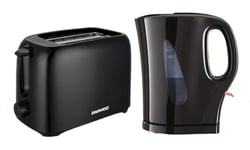 Daewoo Essentials Plastic 1.7 Litre Kettle And 2 Slice Toaster Set Black, Breakfast Combo, Fill Roughly 7 Cups In One Boil, Visible Water Window And Variable Browning Controls, Clean Simple Design