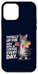 Coque pour iPhone 12 mini Totally Up For Hot Dog & Coffee Every Day Funny Cat Humour