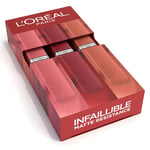 L'Oréal Paris - Coffret 3 Rouges à Lèvres Liquide Longue Tenue - Couleur Intense & Fini Mat - Sans Transfert - Infaillible Matte Resistance : Teintes (115), (120), (420)