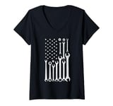 Womens Tool Wrench Mechanic American Flag Auto Car Repair Garage V-Neck T-Shirt