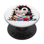 Christmas Penguin with Light Strings Clumsy Cute Entangled PopSockets Adhesive PopGrip