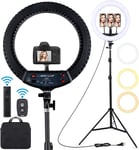 Ring Light avec Trépied, 18 Pouces Extérieur 2900-6000K LED Anneau Lumineux Réglable, Lampe Annulaire pour Telephone Youtube TikTok Maquillage Vidéo Tournage