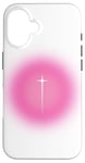 Coque pour iPhone 16 Pink Aura Y2K Croix de foi chrétienne