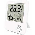 LITZEE Mini Thermomètre Hygromètre Intérieur Numérique à Haute Précision thermomètre Maison avec Support Pliant Et Réveil pour Indicateur du Niveau de Confort du Maison Bureau Cuisine Jardin etc Bla