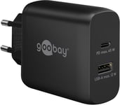 Goobay Dobbel hurtiglader, USB-C, USB-A, PD, GaN, 45W - Svart