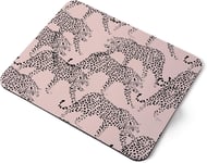 Computer Mouse Mat Pad - Pink Leopard Pattern Big Cat Home Office PC Desk Acces