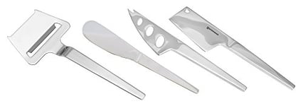 Swissmar SK11901SS Slim-Line Cheese Knife Set 4-Piece, Stainless Steel, 16.5cm, Knife/Cleaver/Plane/Spreader, Dishwasher Safe, Gift Boxed