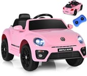 Voiture électrique Enfant 12V Coccinelle avec Télécommande 1 Place avec LED Bluetooth Rose