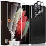 TAURI 2+2 Pack Screen Protector Designed for Samsung Galaxy S21 Ultra [Full Protection], 2 PCS Soft TPU Film + 2 PCS Camera Lens Protector, 100% Fingerprint Unlock, Bubble Free - 6.8 inch