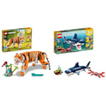 LEGO 31129 Creator 3 en 1 Sa Majesté Le Tigre, Jouets Animaux & 31088 Creator 3-en-1 Les Créatures sous-Marines, Requin, Calamar, Crabe Ou Baudroie, Figurines Animaux Marins