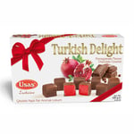 Chocklad täckt Turkish delight med granatäpple