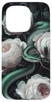 iPhone 15 Pro Green Snakes and White Roses Gothic Pattern Case