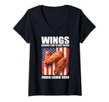 Womens Wings Finger Lickin' Good USA American Flag Patriotic V-Neck T-Shirt