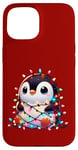 iPhone 15 Christmas Penguin with Light Strings Clumsy Cute Entangled Case