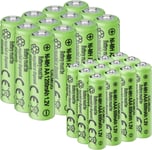 Piles Rechargeables Ni-MH, Lot de 24 Batterie Rechargeable AA et AAA, 12Pcs AA 1200mAh et 12Pcs AAA 600mAh 1.2V pour Produits Solaires, électroniques Quotidiens.[G251]