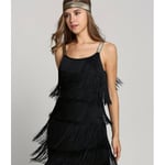 Great Gatsby Flapper Klänning 1920-tals Fest Vintage Fransar Damklänningar Black M