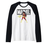 Marvel Spider-Woman Chibi Action Pose Logo Outline Manche Raglan