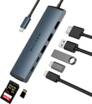 Hub USB C, Station d'accueil 7 en 1 en aluminium avec 100 W PD, HDMI 4 K, USB 3.0 et USB-C, SD - Connectivité améliorée - pour MacBook Air, Pro, Lenovo, ThinkPad, XPS, HP, Surface Laptop