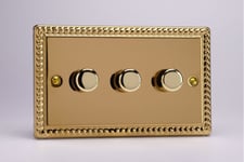 Varilight WGD3 Matrix Faceplate Kit, classic georgian brass, 3-gang