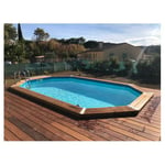 Piscine enterrée  bois octogonale - 300x490x120cm -Liner Bleu- SUNWATER  