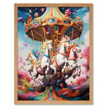 Magical Carousel in Rainbow Clouds Bright Bold Vibrant Fantasy Kids Bedroom Baby Nursery Artwork Art Print Framed Poster Wall Decor 12x16 inch