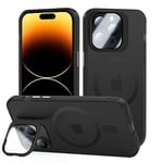 Tigratigro Coque avec Béquille, Compatible avec iPhone 14 Pro, Protection d'appareil Photo H9 en Verre Trempé, Coque Arrière Translucide Givrée, Anti-Traces de Doigts, Toucher Velours(Graphite Noir)