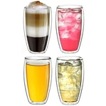 Creano Verre thermique à double paroi 400ml, grand verre à double paroi en verre borosilicaté, verres à latte macchiato à double paroi, café, thé, lot de 4