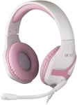 Geek Girl Casque Gaming Filaire Crystal PS4, PS5, Switch, Xbox One et Series X|S - Microphone - Câble 1,5 m - Prise Jack 3,5 mm - Blanc et Rose