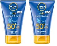 NIVEA SUN Lait solaire Protect & Play Enfants FPS 50+ Format voyage (1 x 50 ml), Crème solaire résistante à l’eau, Protection solaire formulée pour la peau des enfants (Lot de 2)